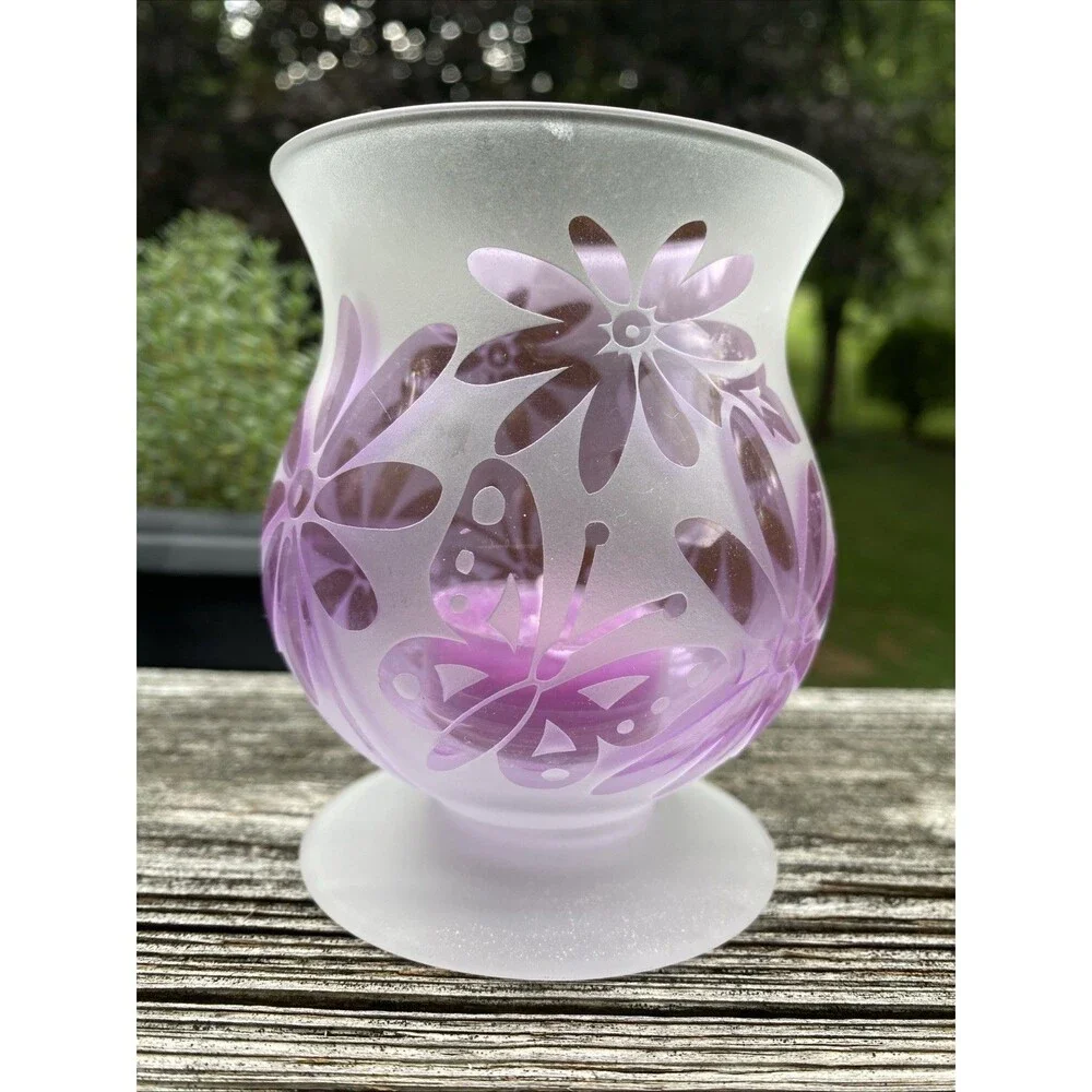 Lenox Etched Frosted Footed Glass Candle Holder  4 inches Height w/votive Candle